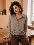 Aria Chocolate Brown Gingham Embroidered Shirt