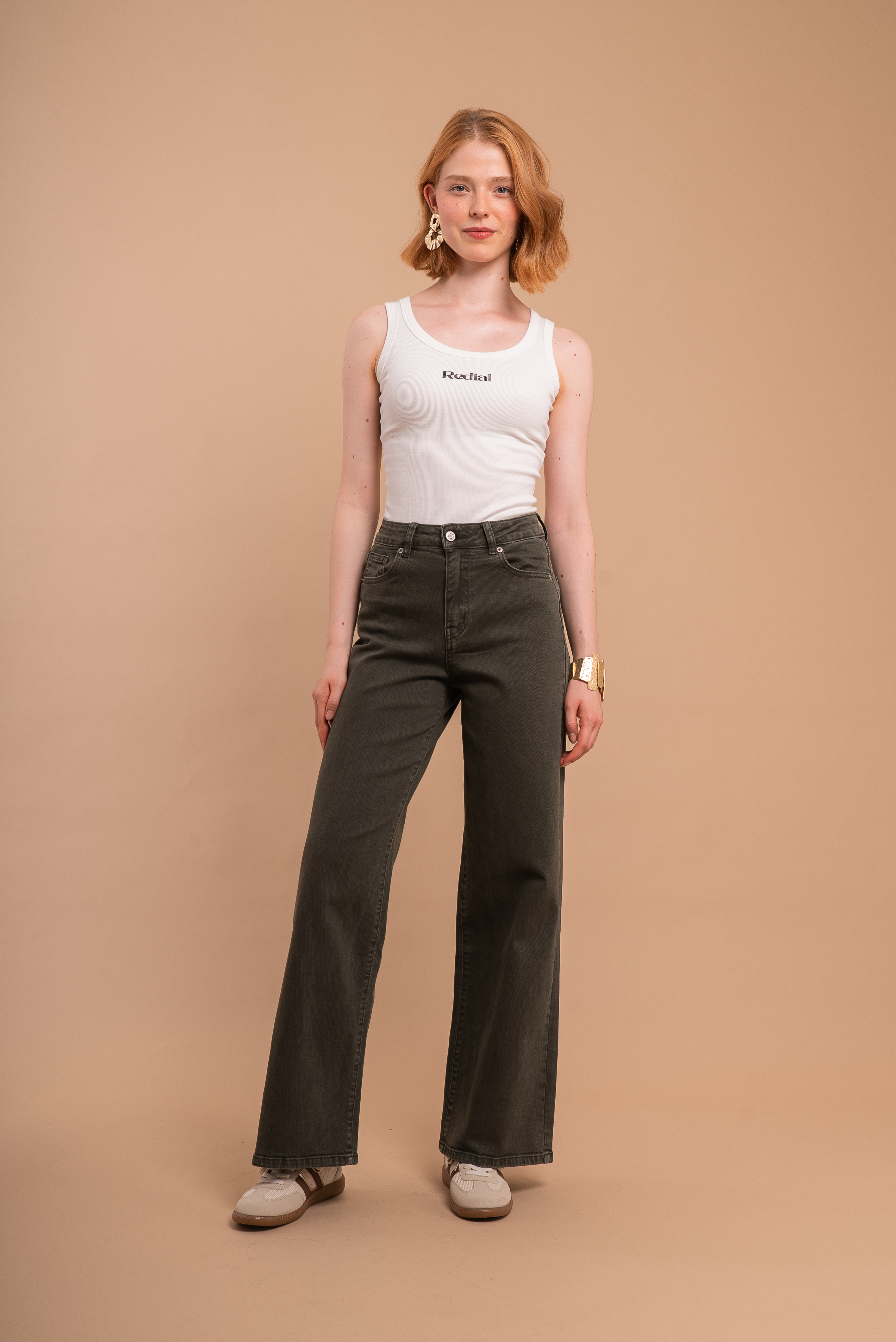 Jenny High Rise Wide Leg Jeans - Khaki