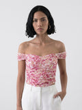 Laura Ruched Floral Bardot Top - Pink
