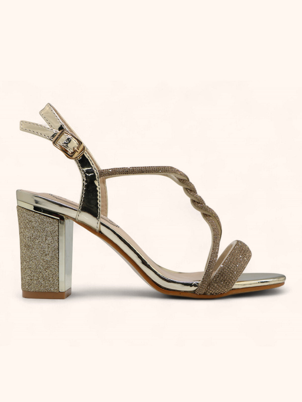 Jules Gold Diamanté Block Heel Sandals