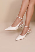 Dolores Pointed- Beige Toe Slingback Kitten Heels