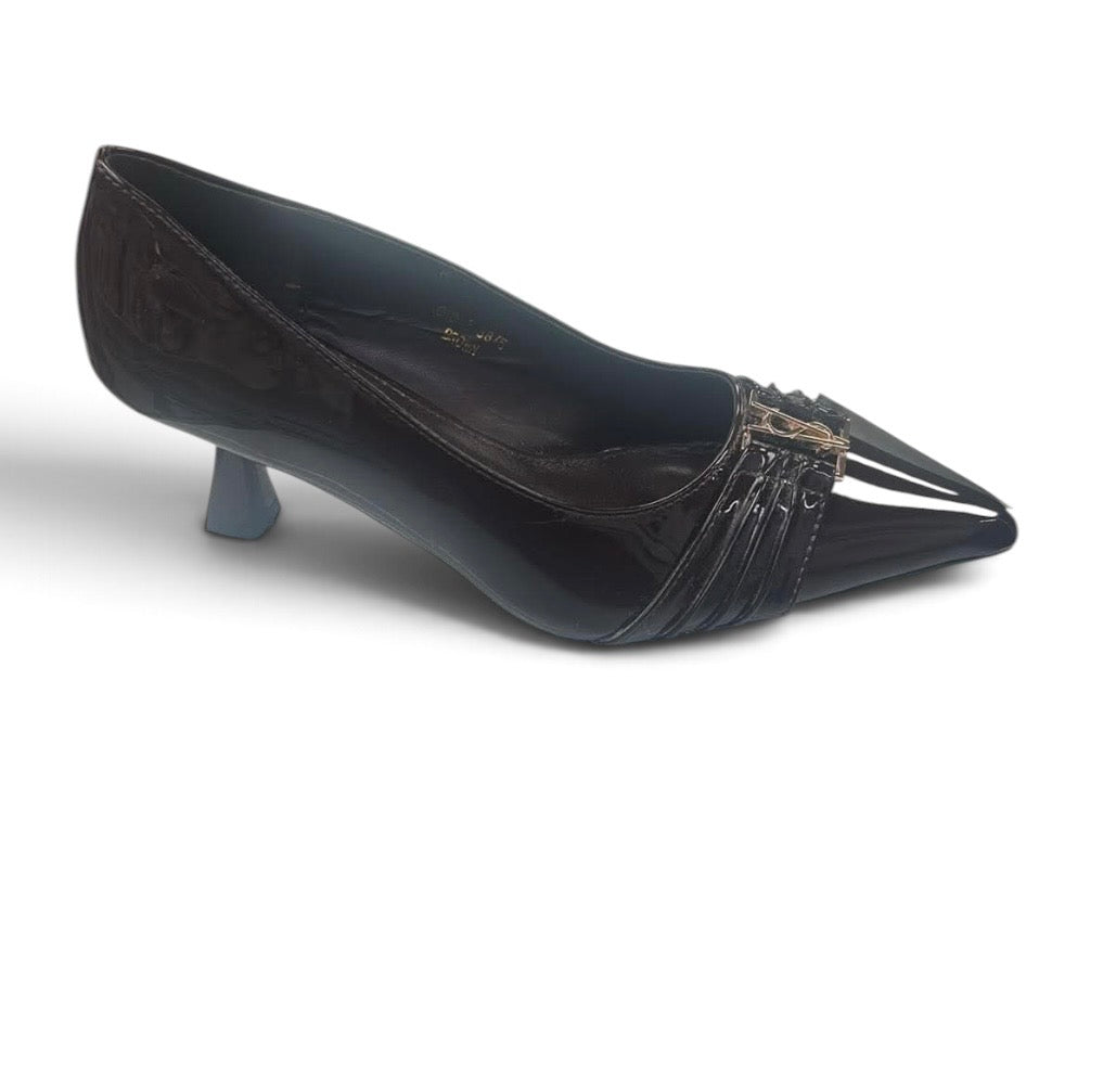 Bridget Brown Patent Pointed-Toe Heels