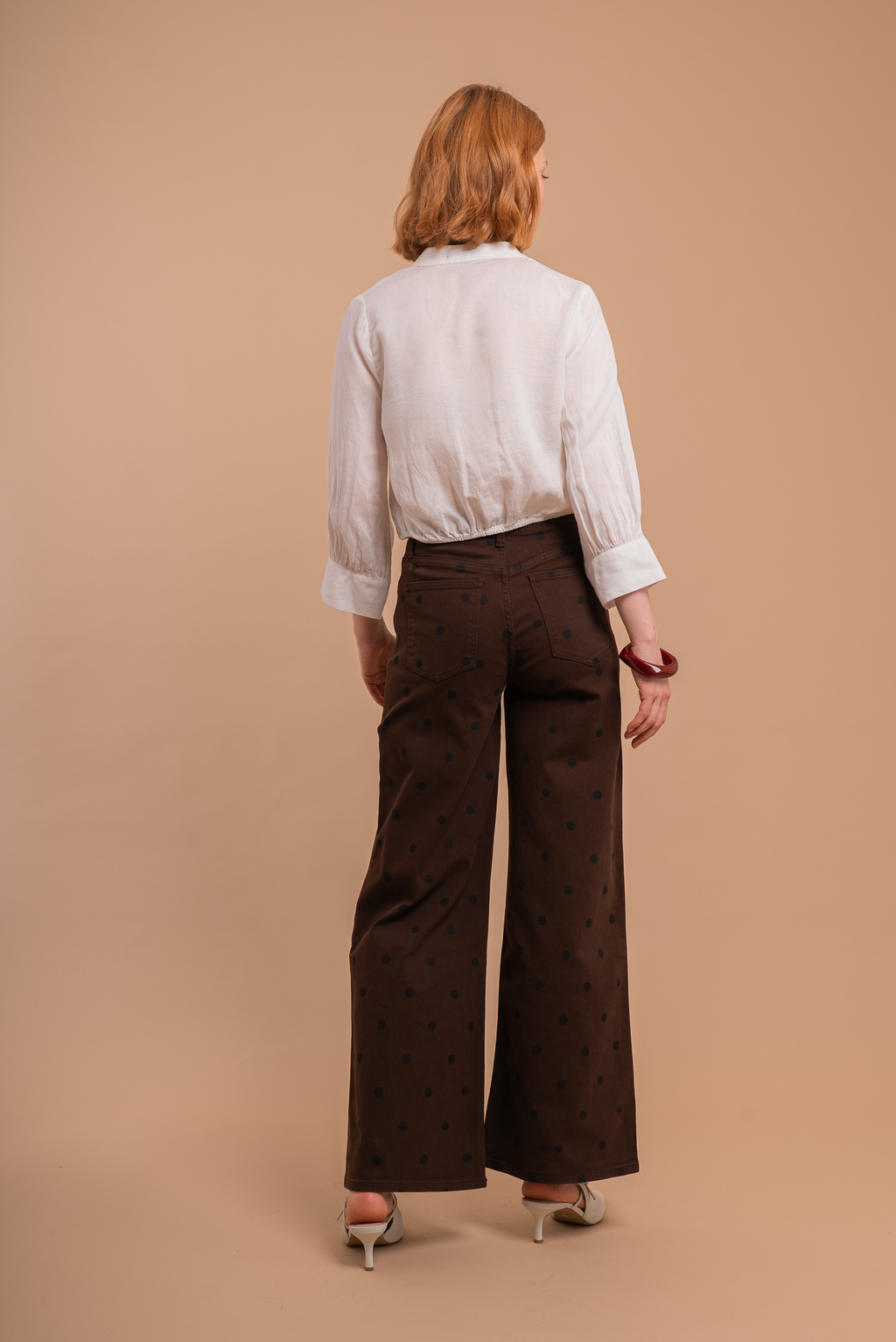 CAOIMHE Brown Polka Dot Wide-Leg Jeans