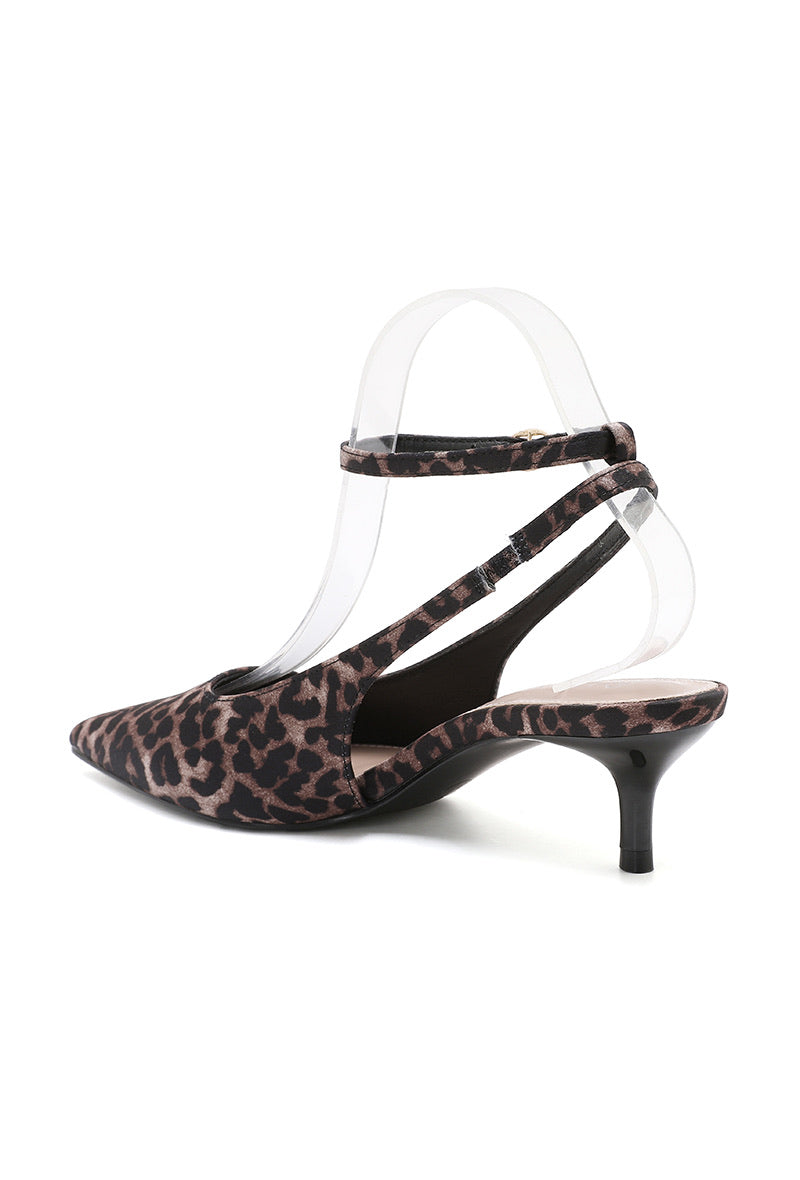 Dolores Pointed- Leopard Toe Slingback Kitten Heels