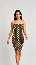 Iris Polka Dot Strapless Midi Dress - Yellow