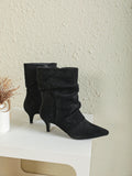 Remy Ruched Kitten Heel Ankle Boots – Black