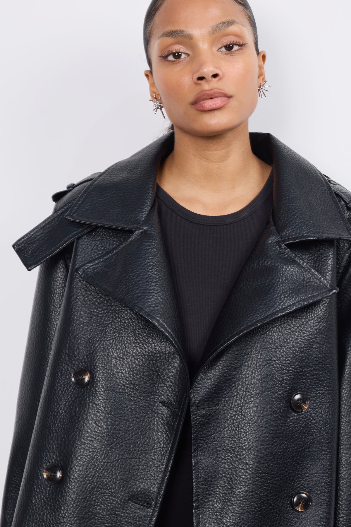 Chloe Black Faux Leather Trench Jacket