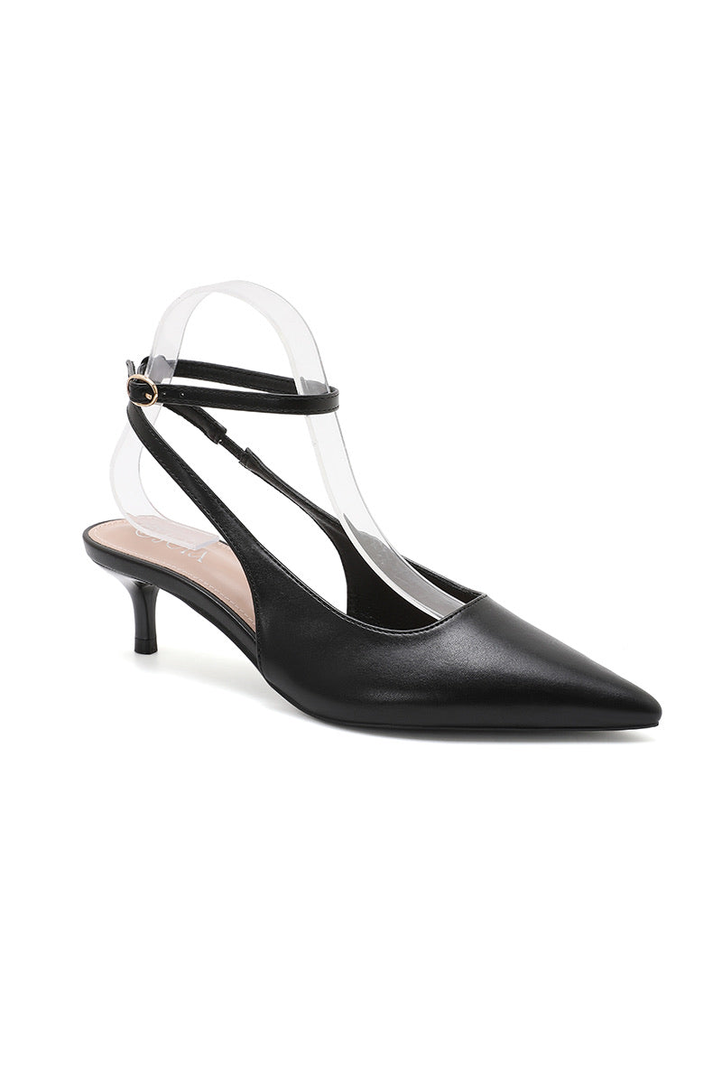 Dolores Pointed- Black Toe Slingback Kitten Heels