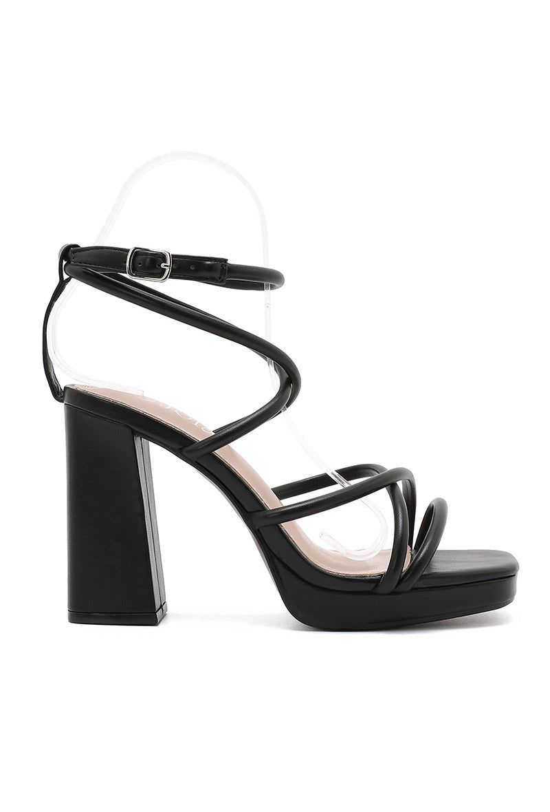 Lor Strappy Platform Block Heel Sandal - Black