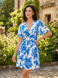 Linda Dress – Blue Floral Wrap Mini Dress
