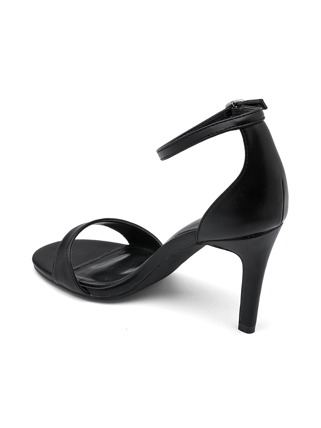 Esme Minimalist Ankle Strap Stiletto Heel Sandal - Black