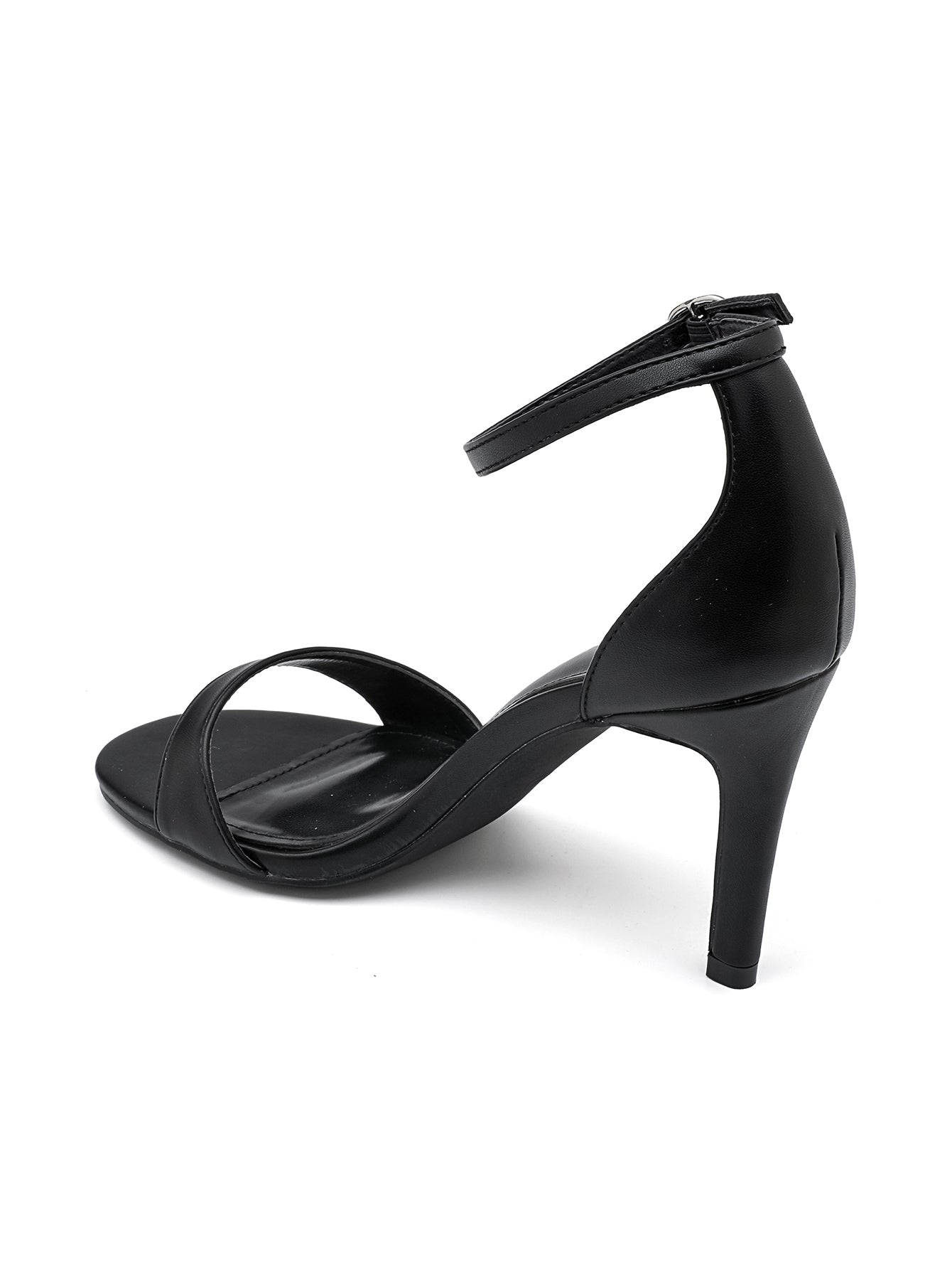 Esme Minimalist Ankle Strap Stiletto Heel Sandal - Black