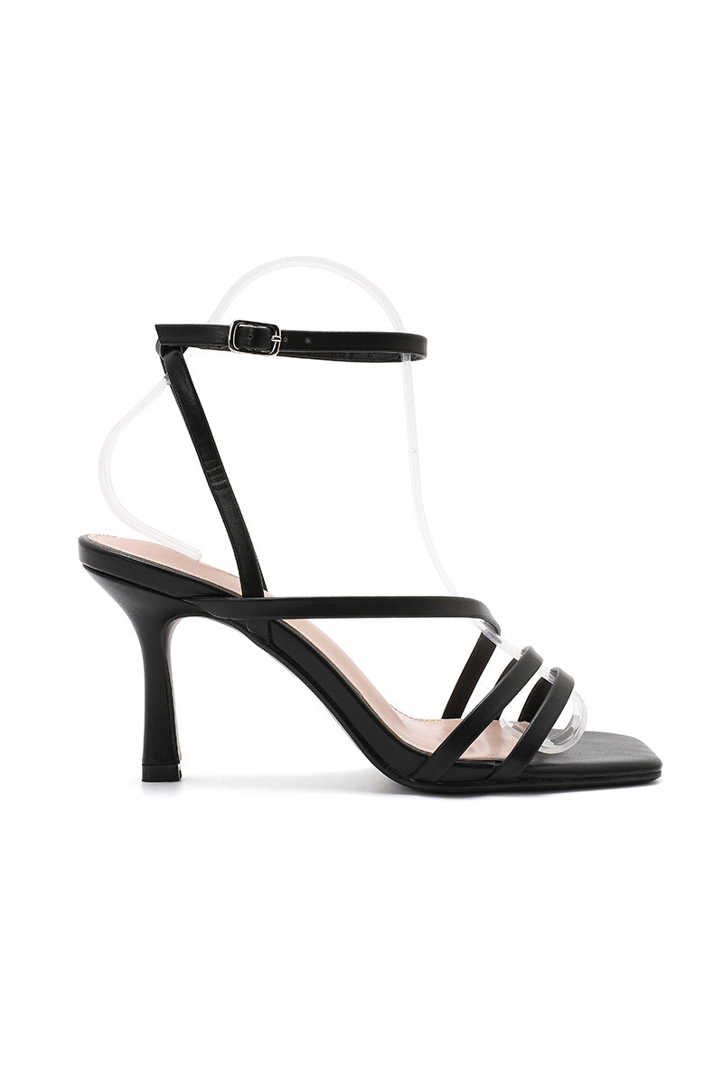 Hope Square-Toe Strappy Heel Sandal- Black