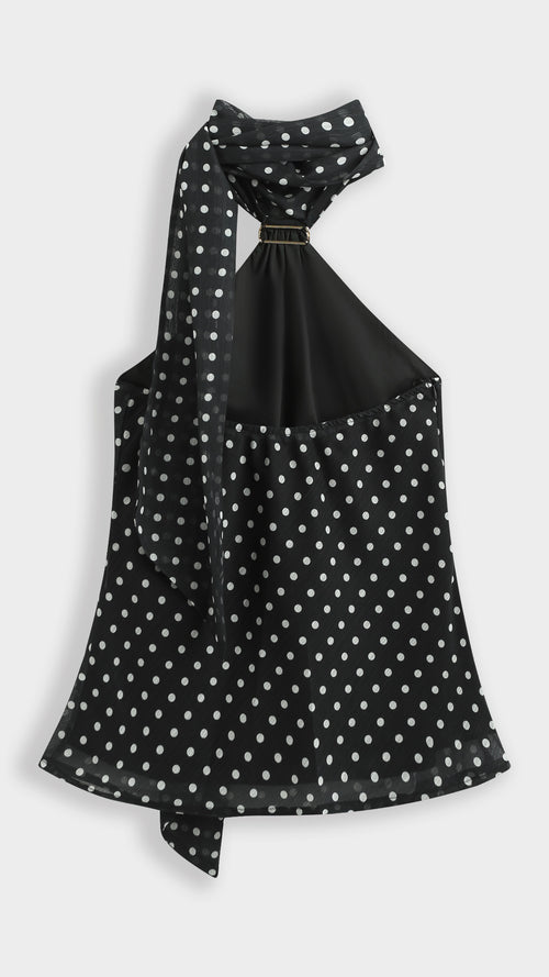 Alva Polka Dot Halterneck Top – Black