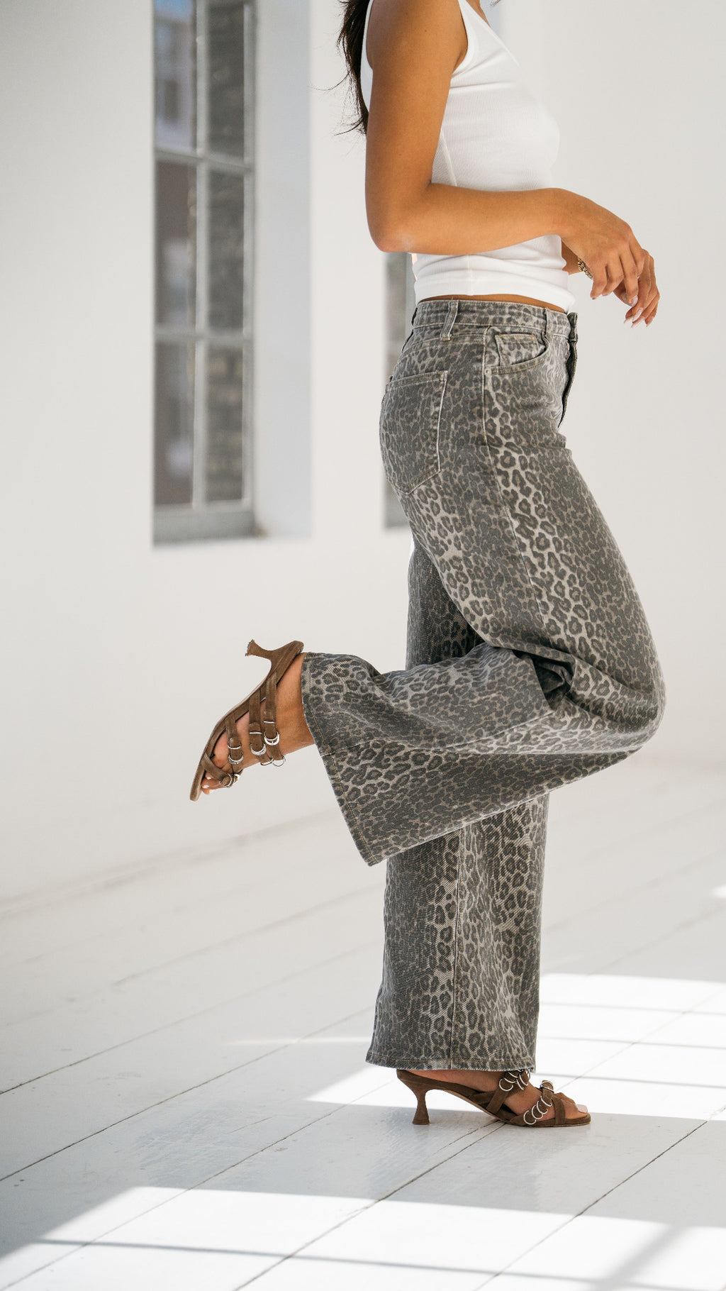 Riana Leopard Print Wide-Leg Jeans