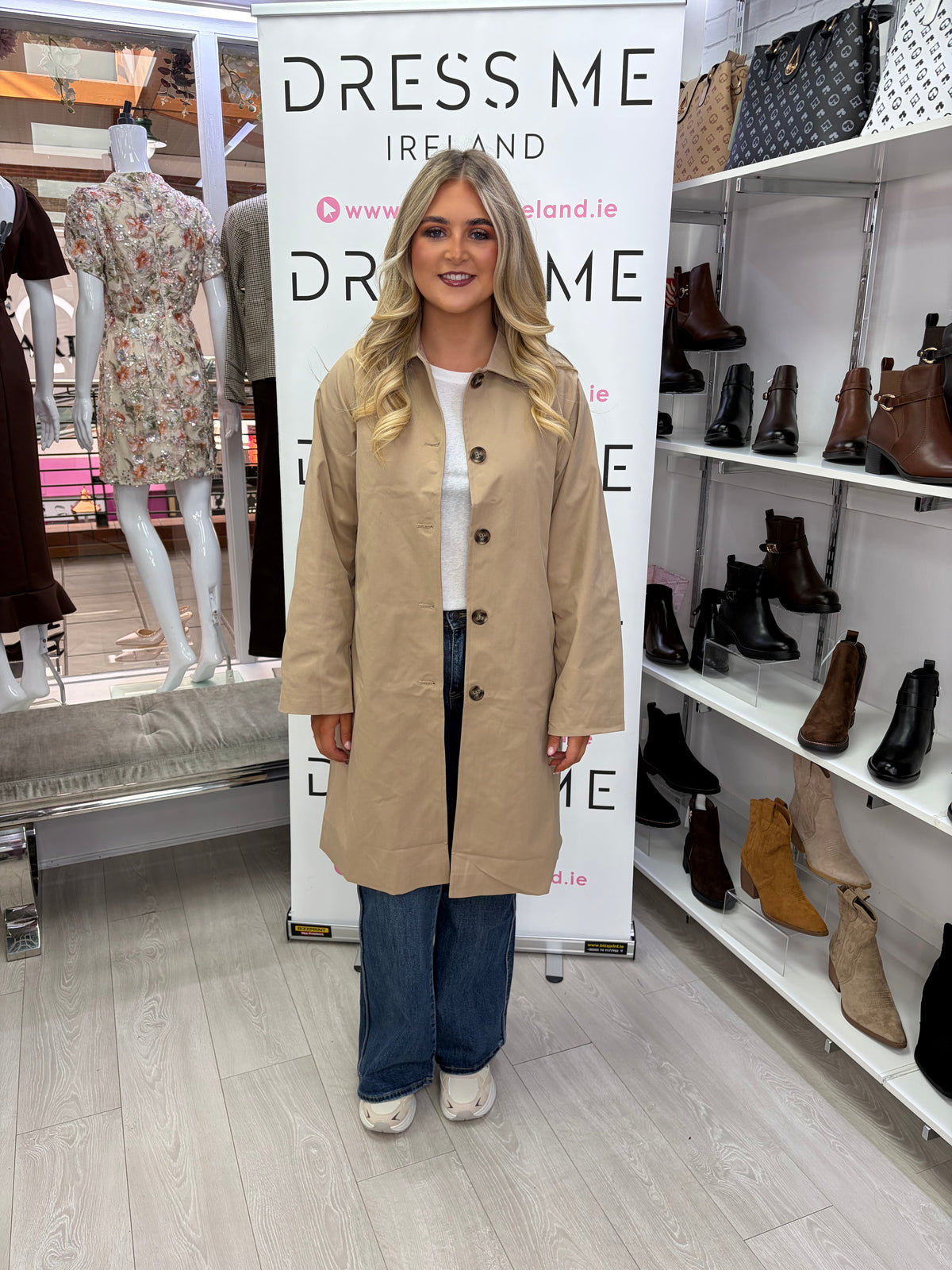 Polly Gingham Detail Trench Coat - Beige