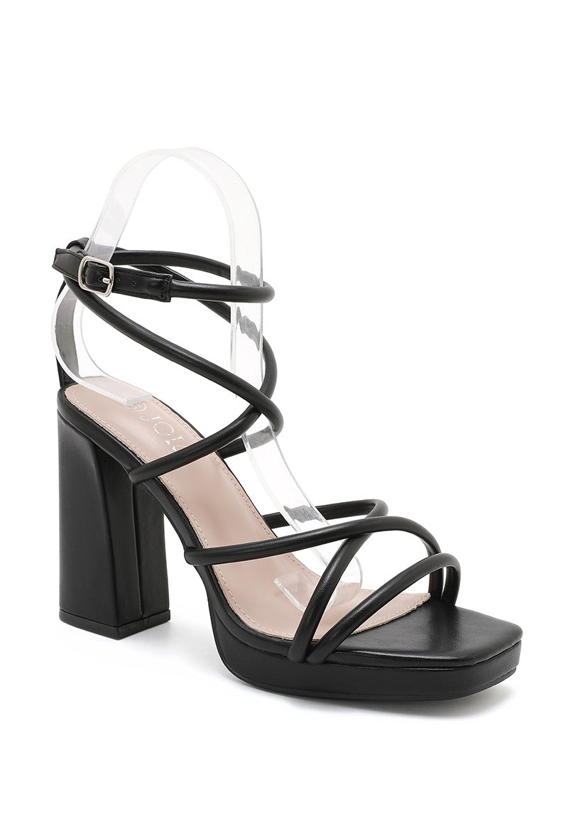 Lor Strappy Platform Block Heel Sandal - Black