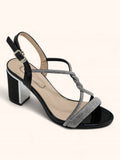 Jules Black Diamanté Block Heel Sandals