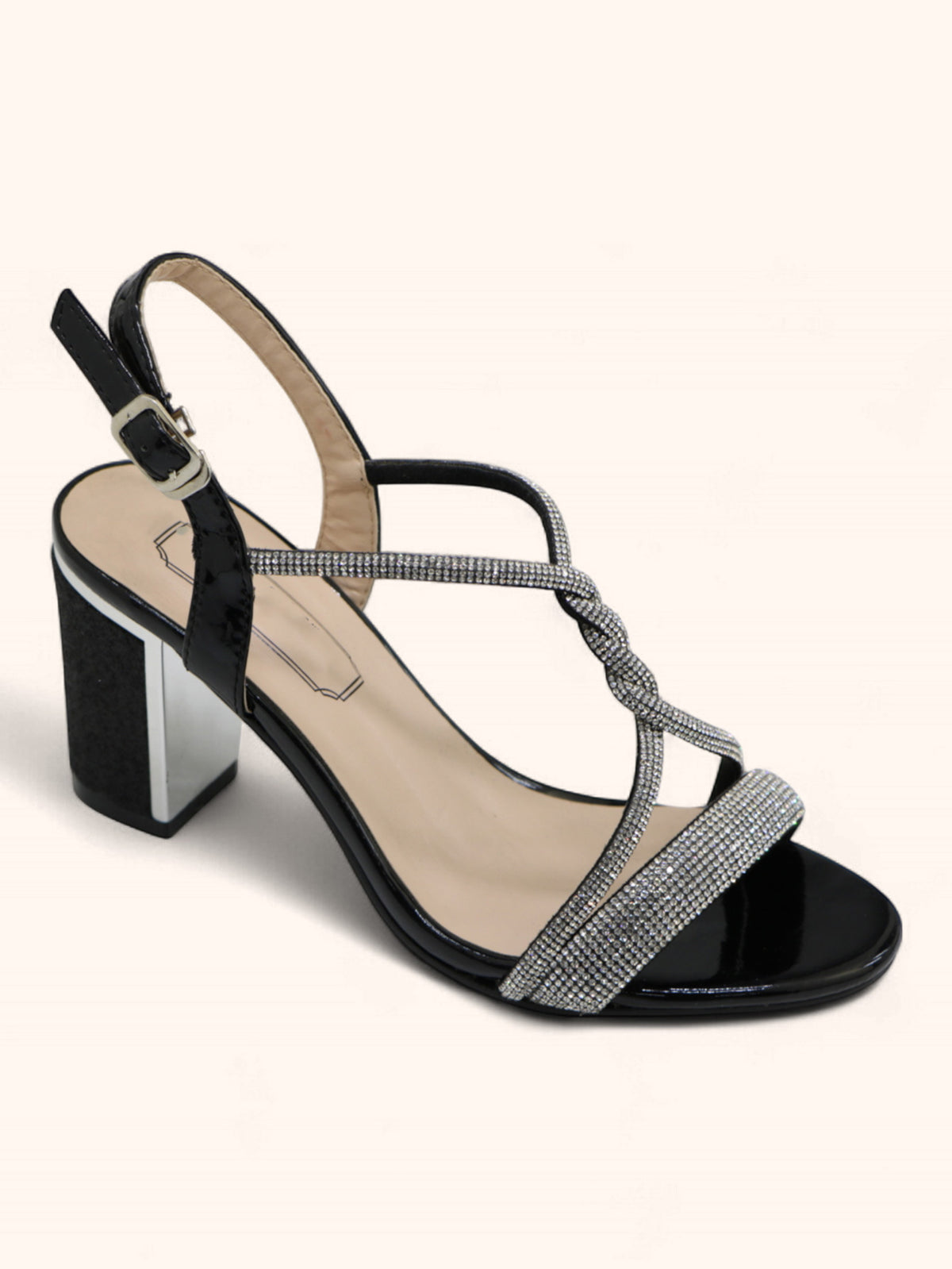 Jules Black Diamanté Block Heel Sandals