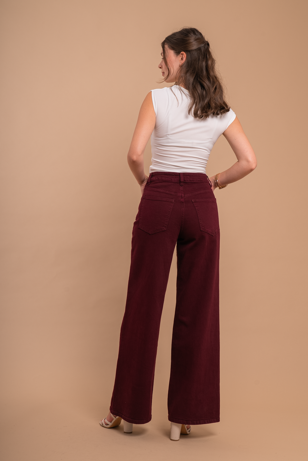 Jenny High Rise Wide Leg Jeans - Burgundy