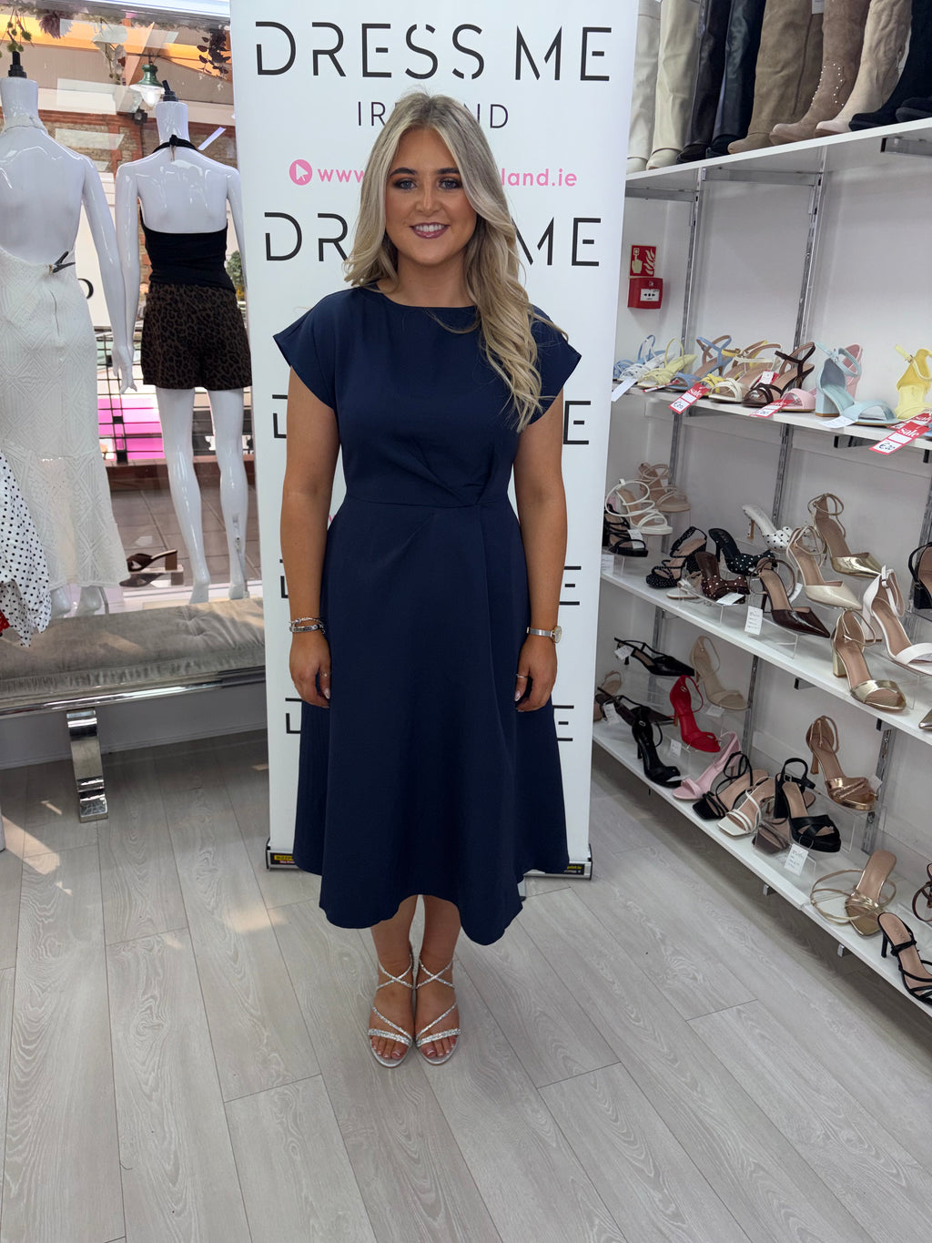 Girl In Mind Leni Navy Satin A-Line Midi Dress