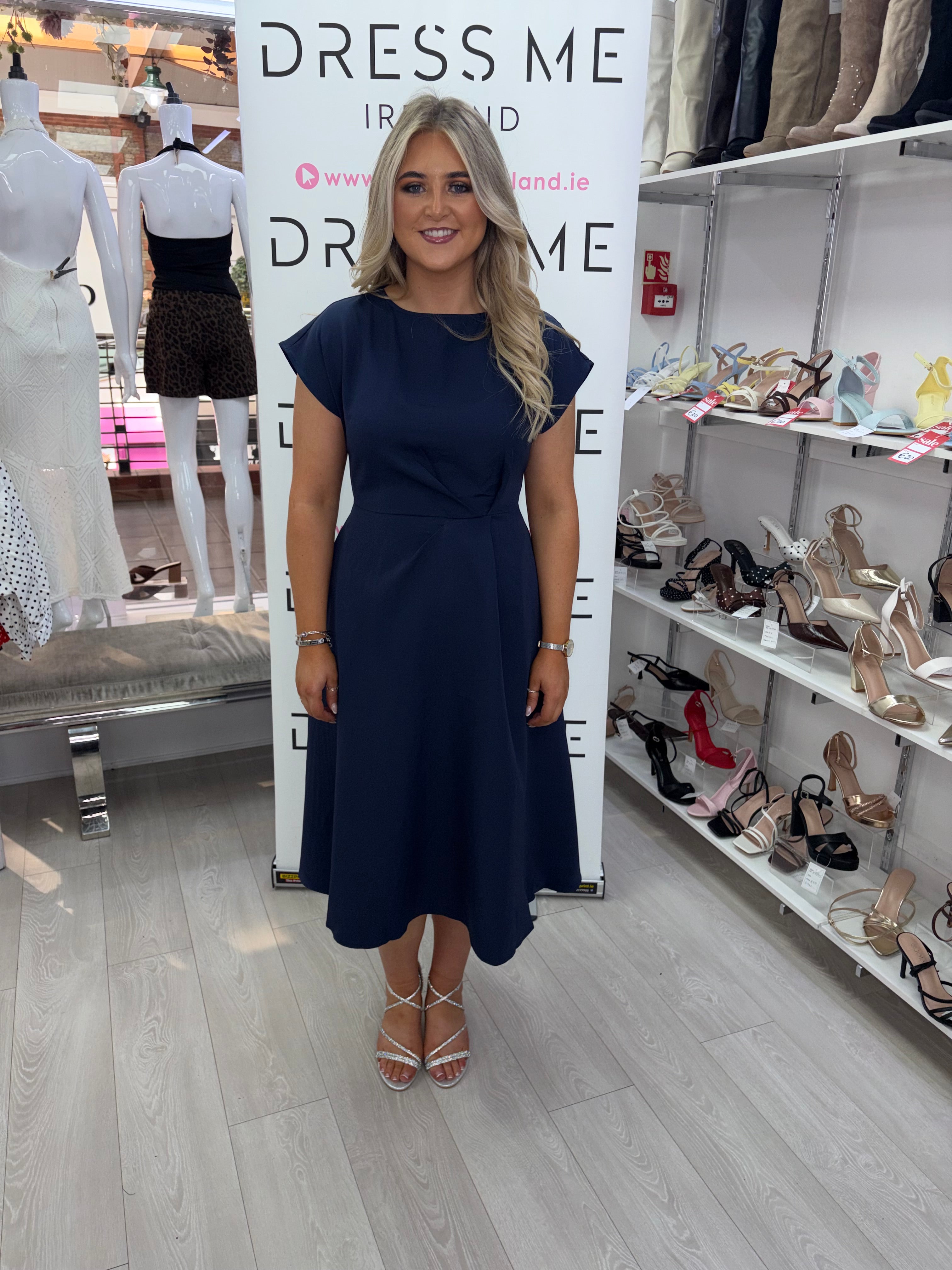 Girl In Mind Leni Navy Satin A-Line Midi Dress