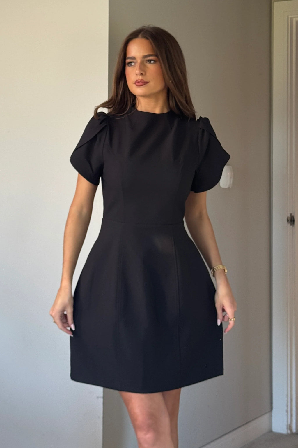 Ami Girl in Mind Black Puff Sleeve A-Line Mini Dress