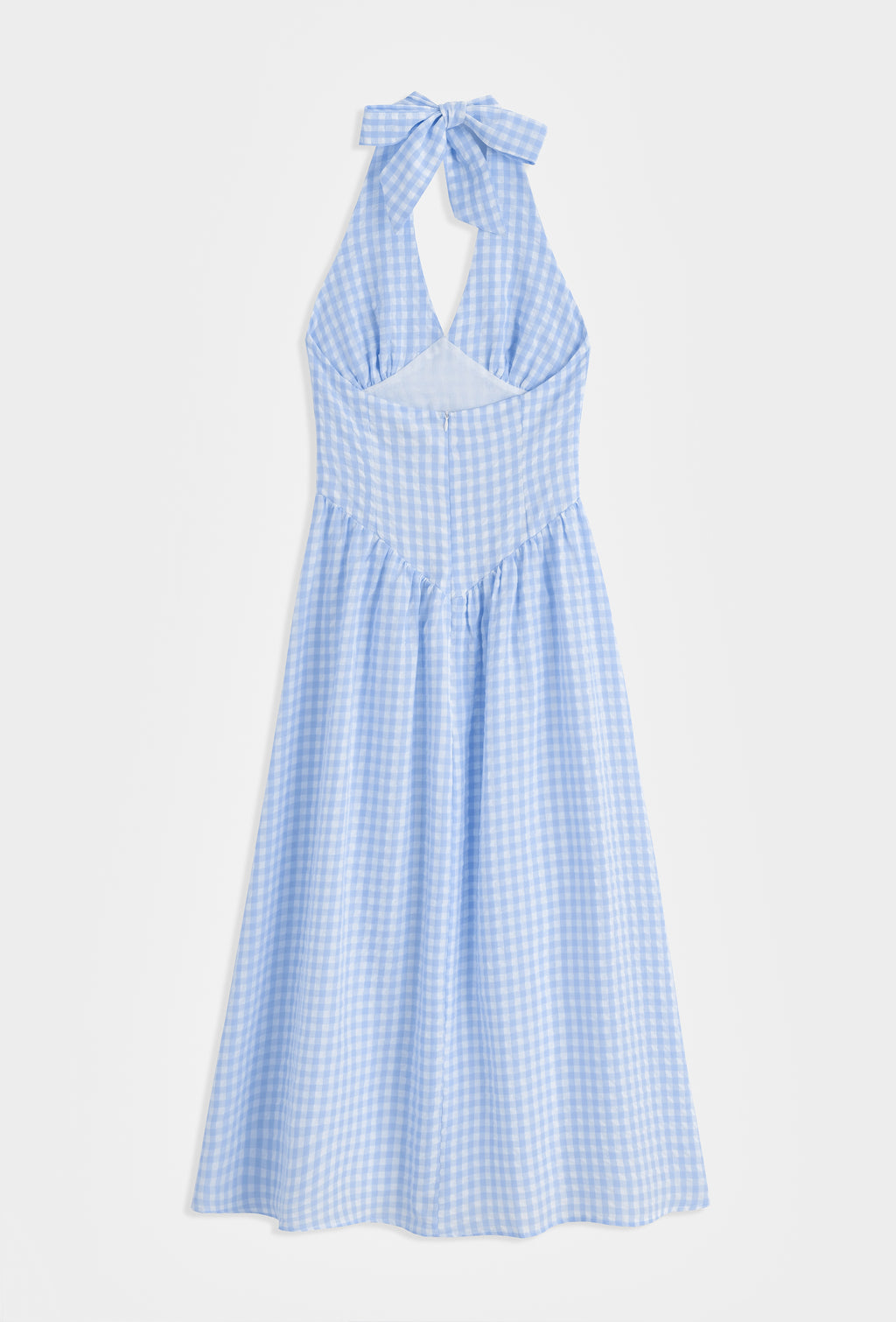 Nova Gingham Halter Neck Midi Dress - Blue
