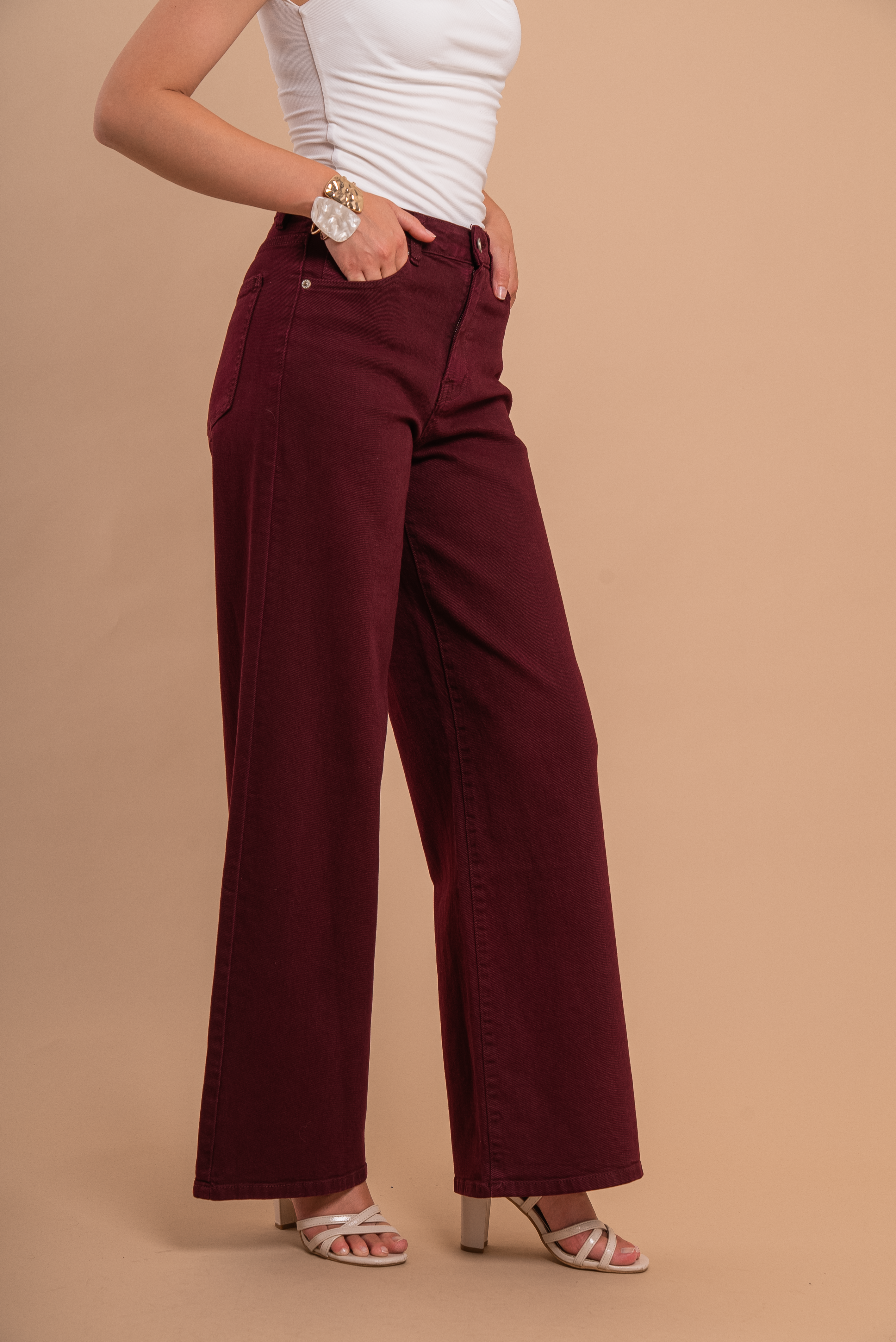 Jenny High Rise Wide Leg Jeans - Burgundy