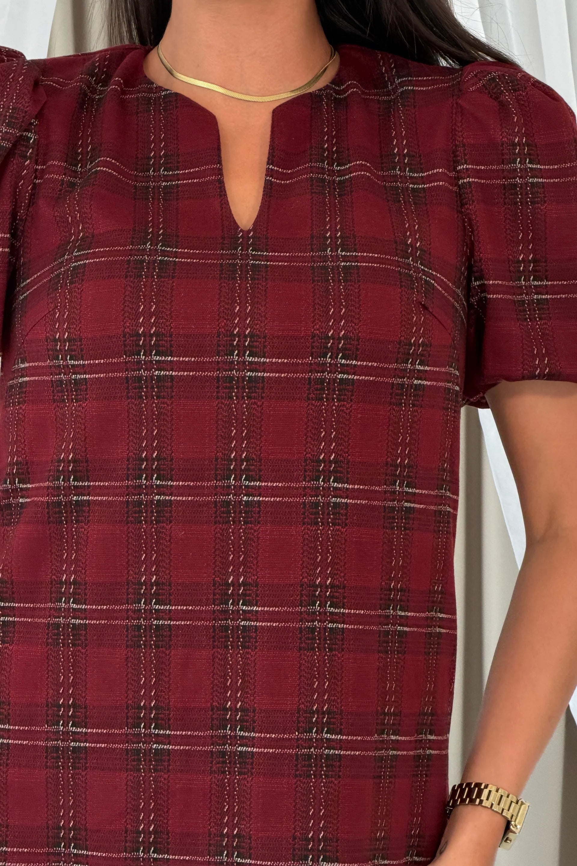 Girl In Mind Leonora Burgundy Check Mini Dress