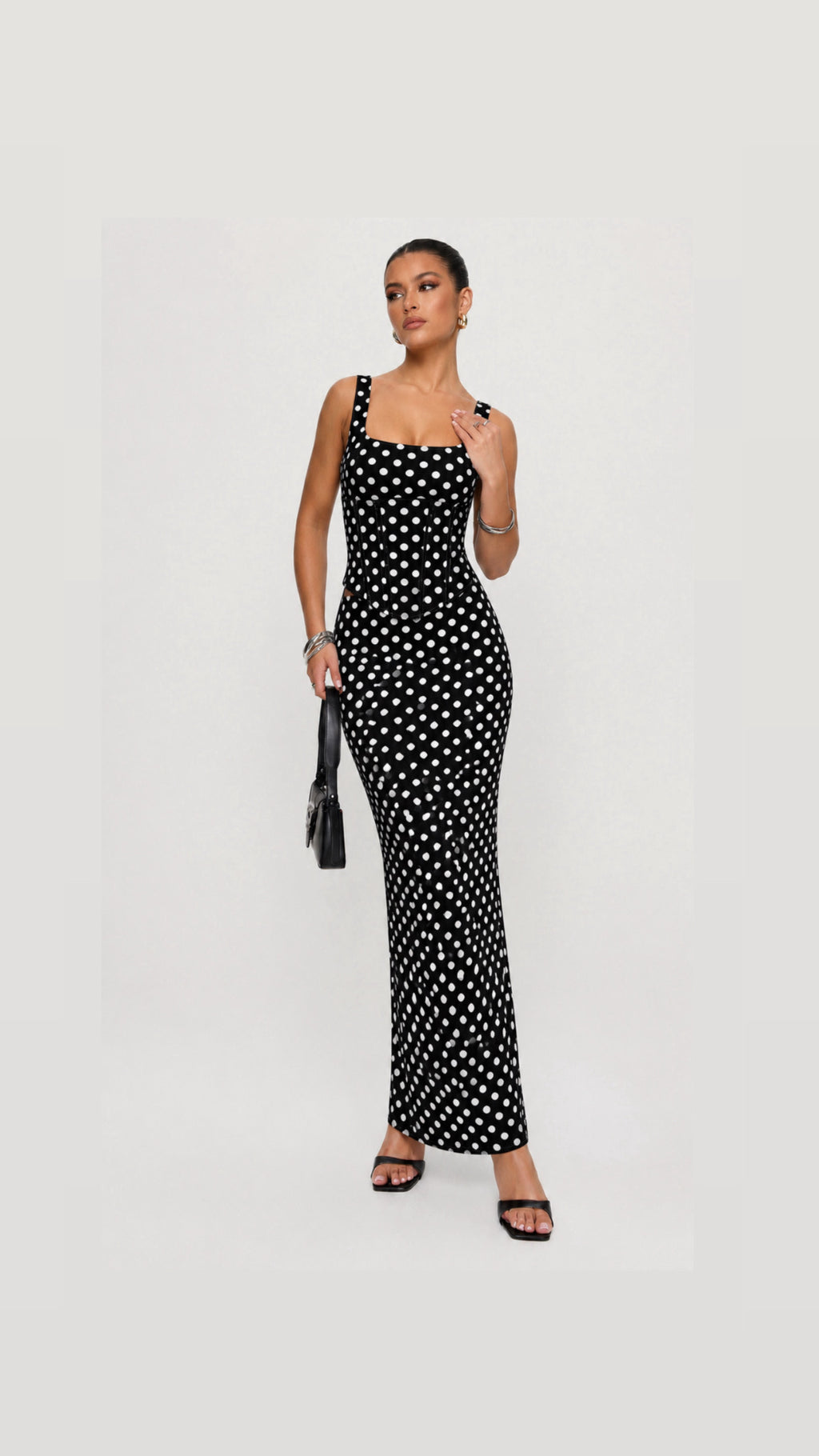 Anaya Polka Dot Corset & Maxi Dress Set - Black