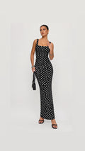 Anaya Polka Dot Corset & Maxi Dress Set - Black