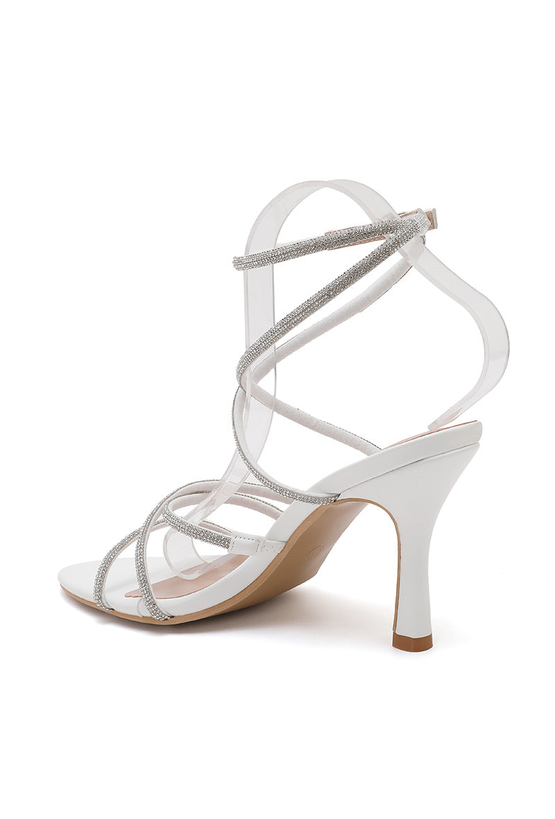 Betty Diamanté Strappy Heeled Sandal - White