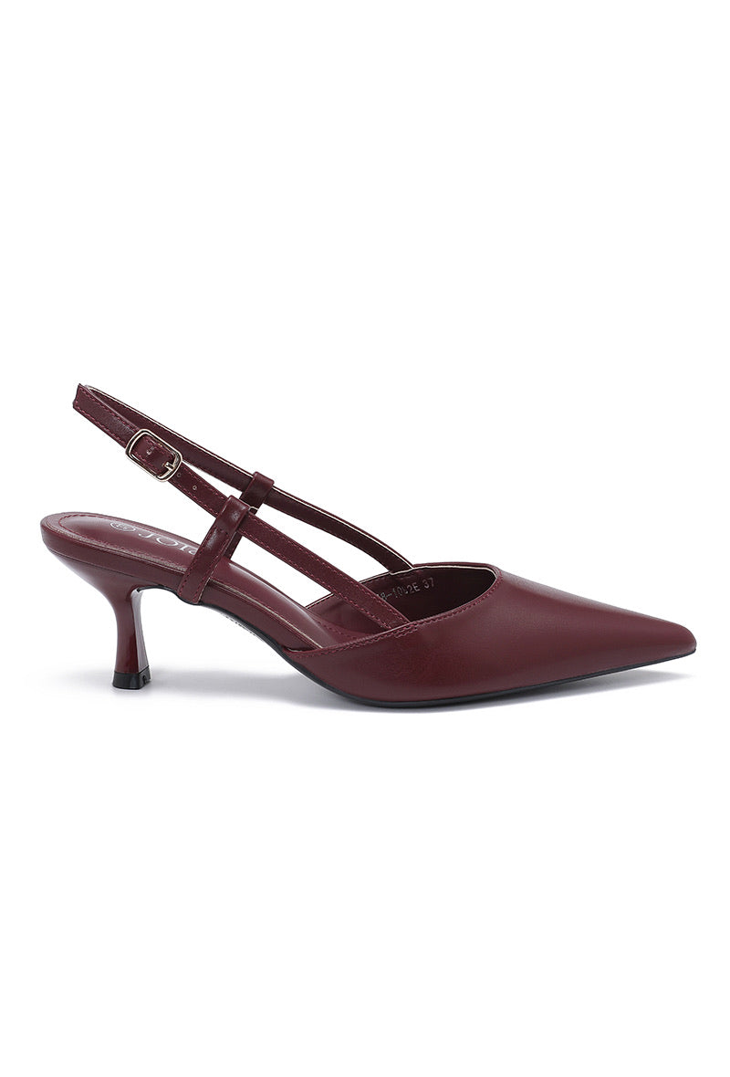 Lara Wine Slingback Heel – Pointed Toe Kitten Heel