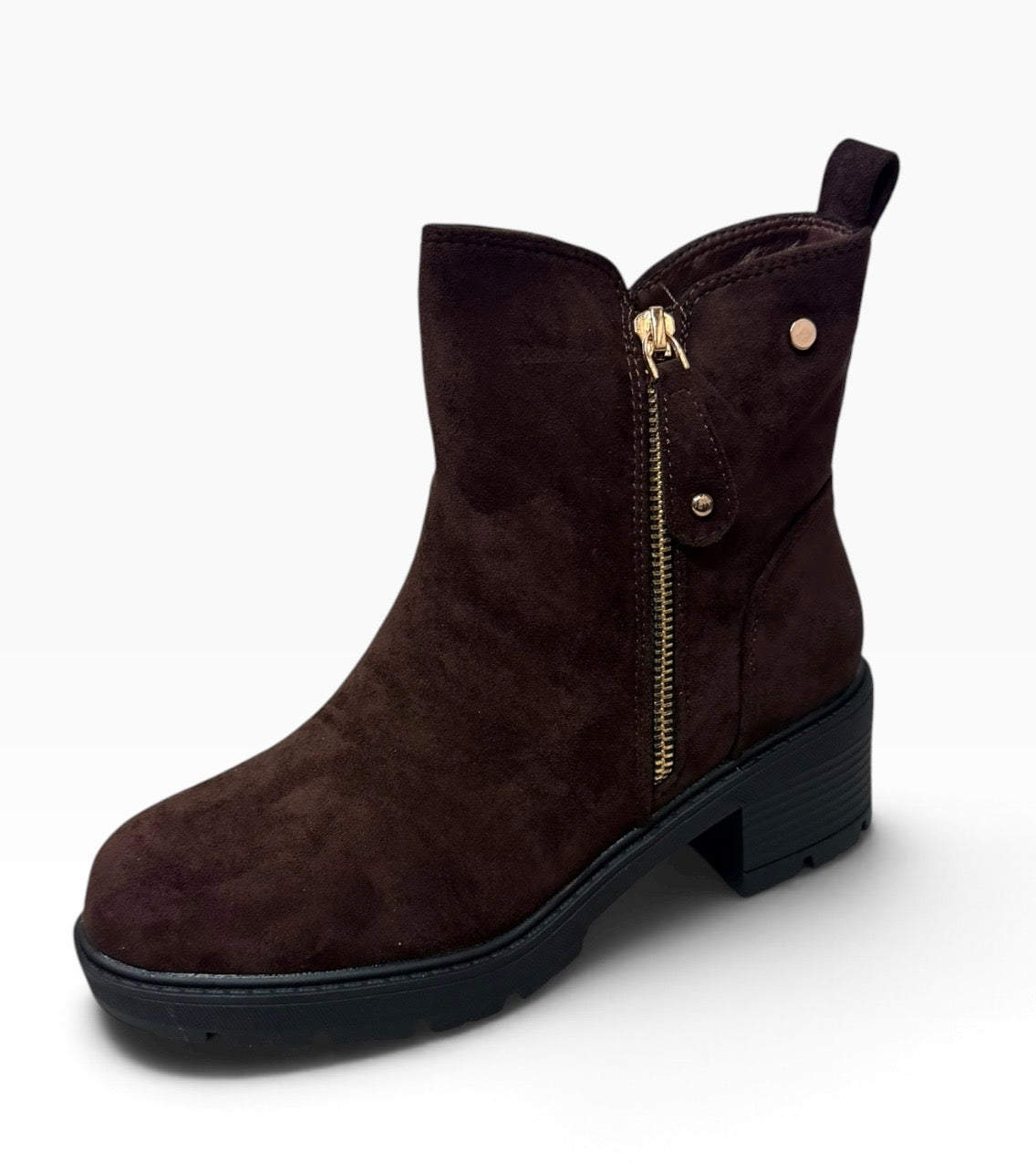 Loretta Brown Zip Detail Ankle Boots