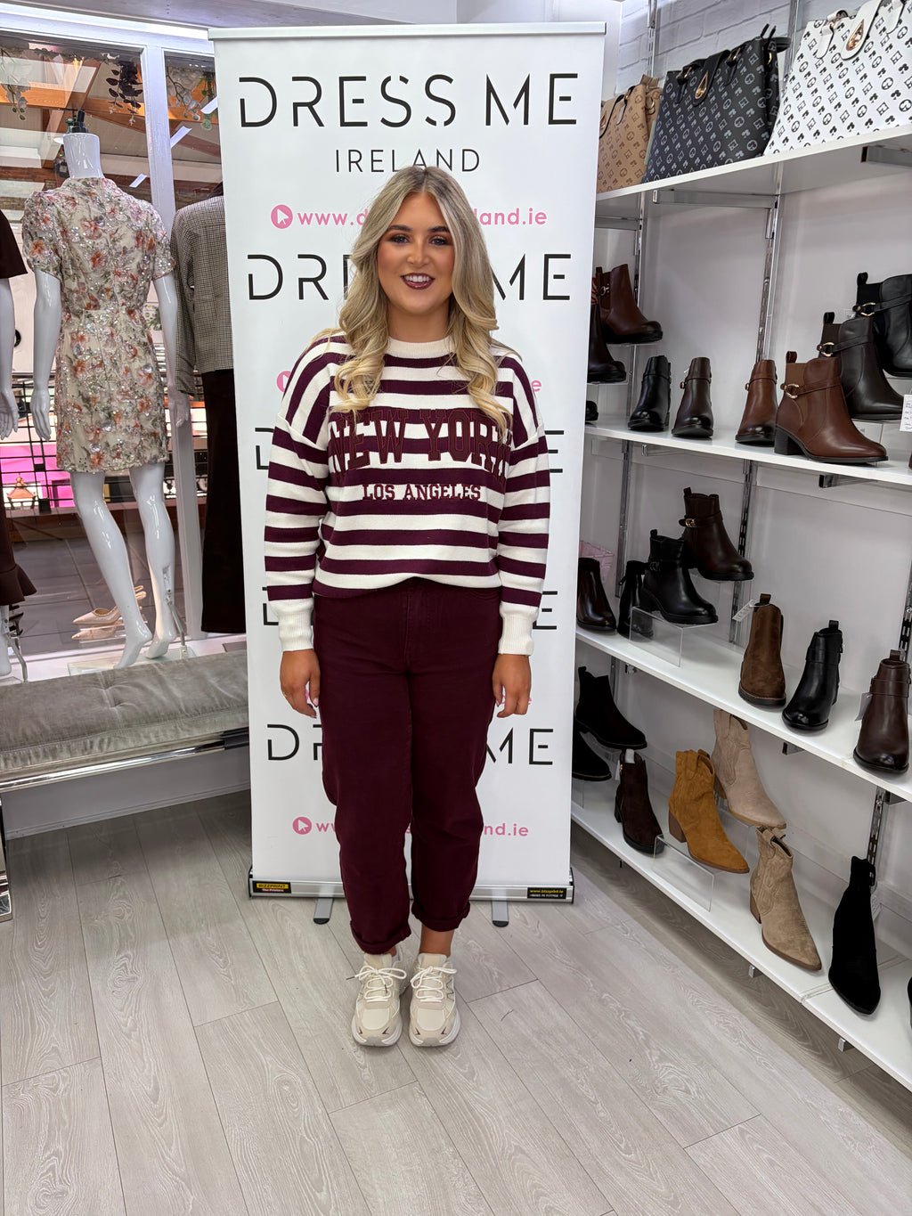 Bella New York Stripe Knit - Burgundy