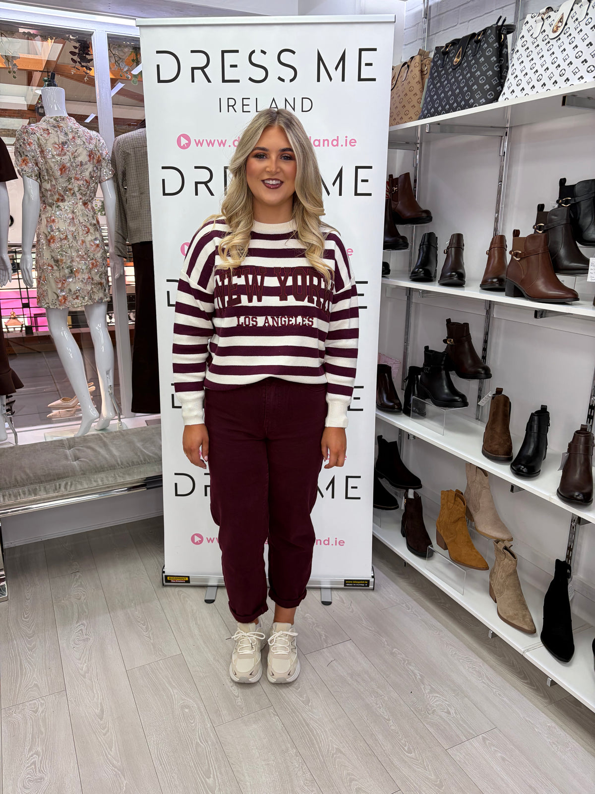 Bella New York Stripe Knit - Burgundy
