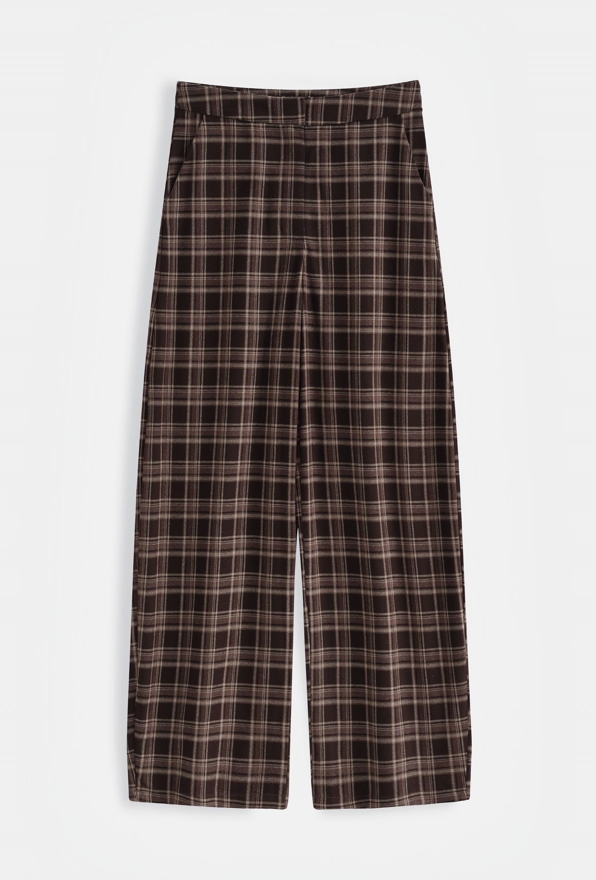 Andrea Wide Leg Check Trousers - Brown