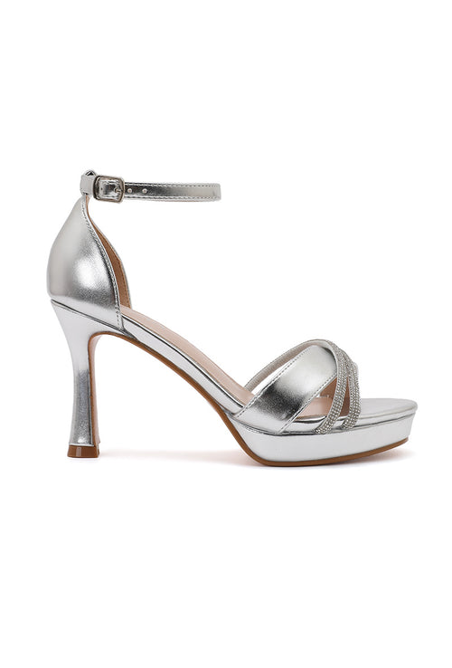 Chloe Diamanté Platform Heeled Sandal - Silver