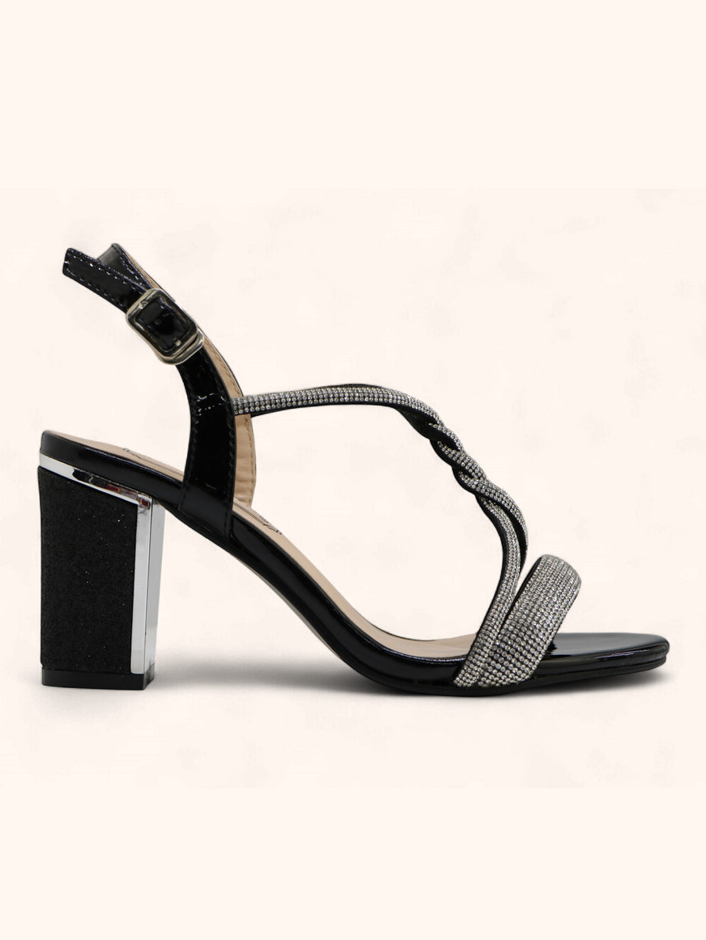 Jules Black Diamanté Block Heel Sandals