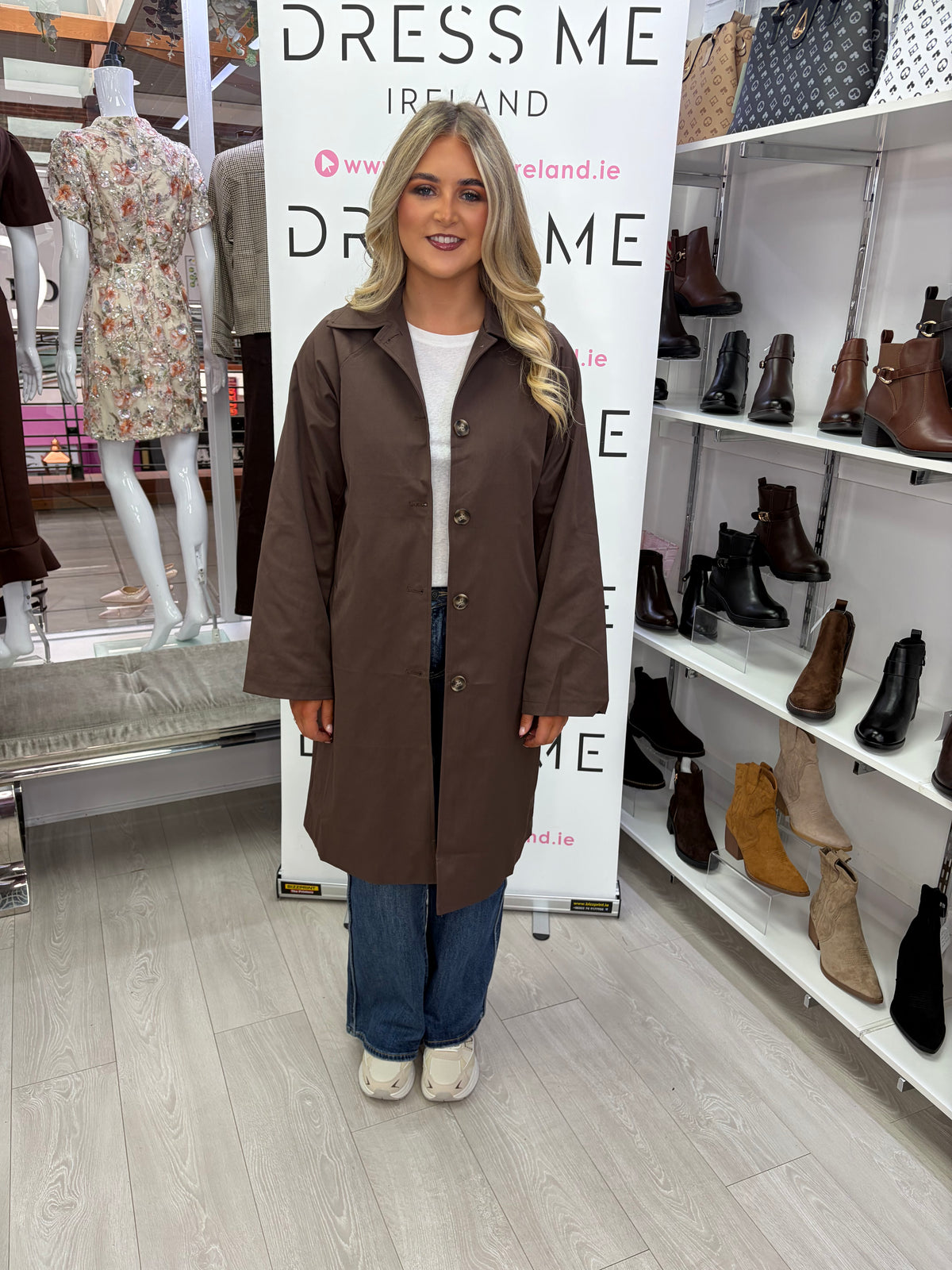 Polly Gingham Detail Trench Coat -  Brown