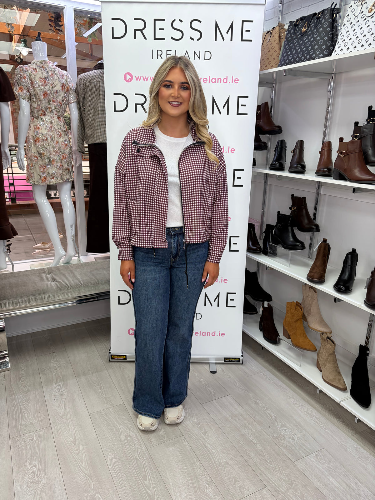 Melissa Checkered Zip Jacket - Wine