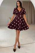 Kristie Girl in Mind Wine Polka Dot Wrap Mini Dress