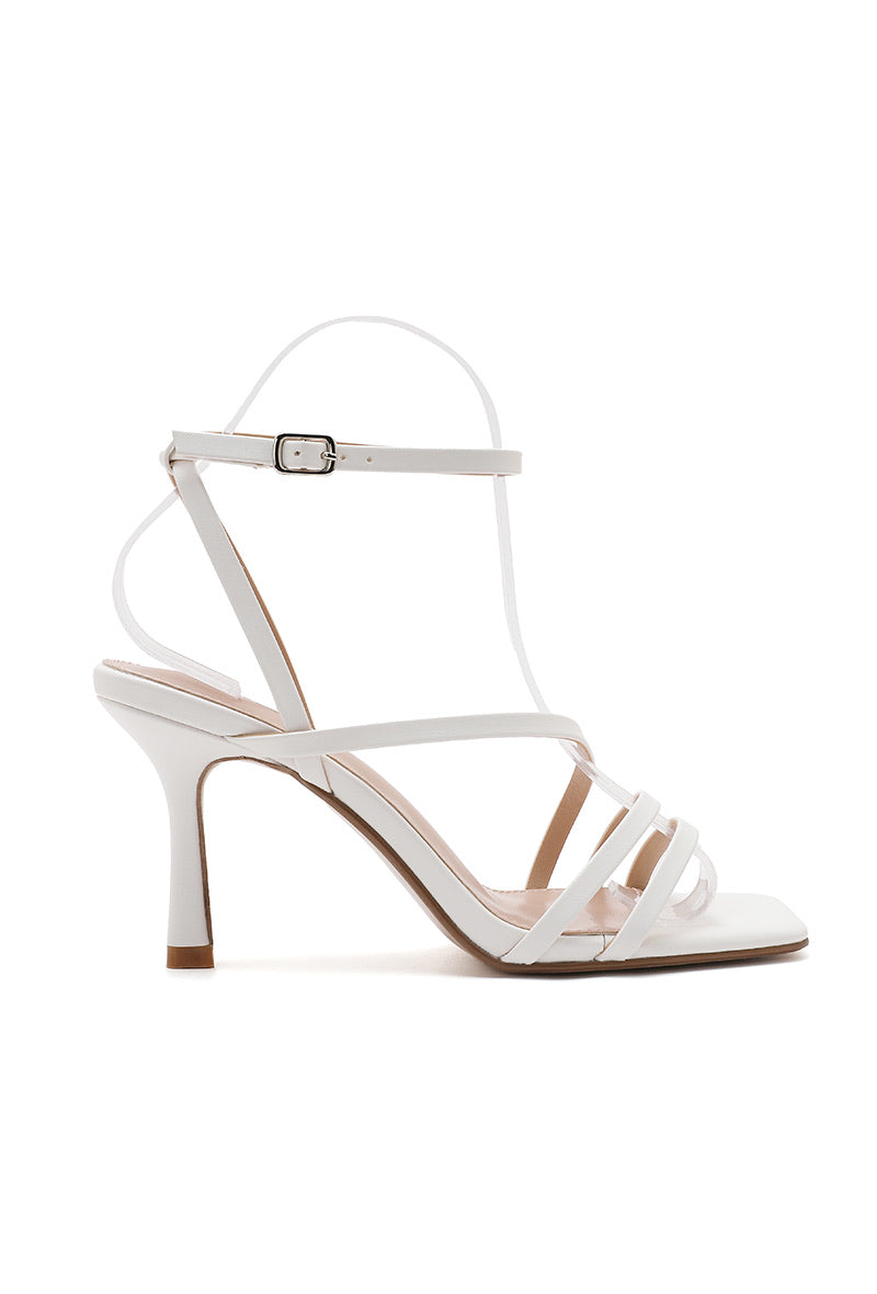 Hope Square-Toe Strappy Heel Sandal- White