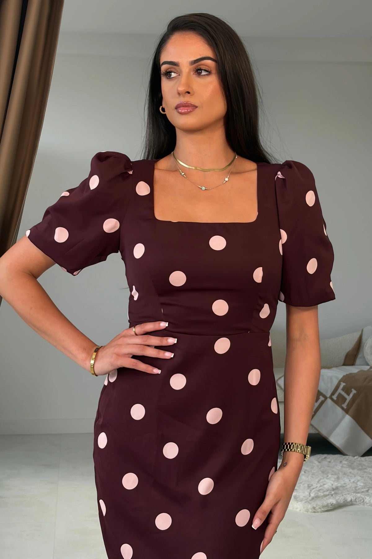 Jennifer Girl in Mind Wine Polka Dot Midi Dress