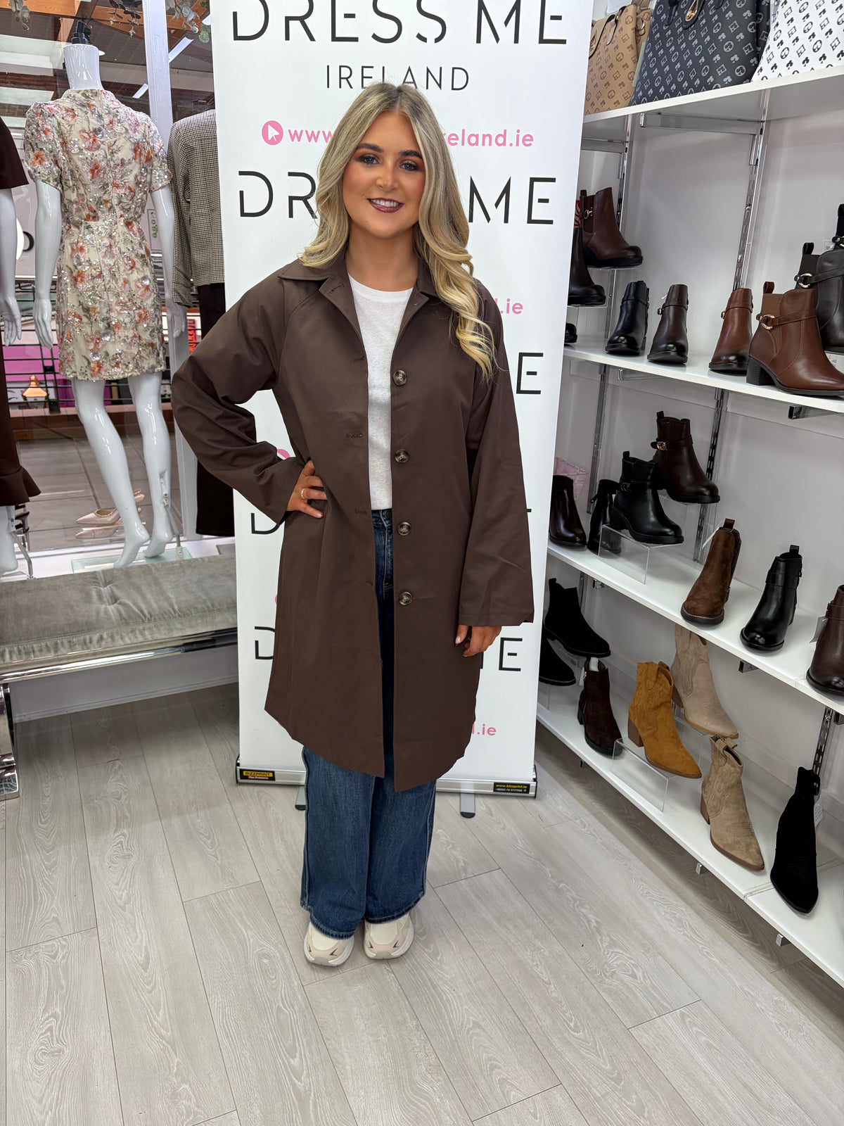 Polly Gingham Detail Trench Coat -  Brown