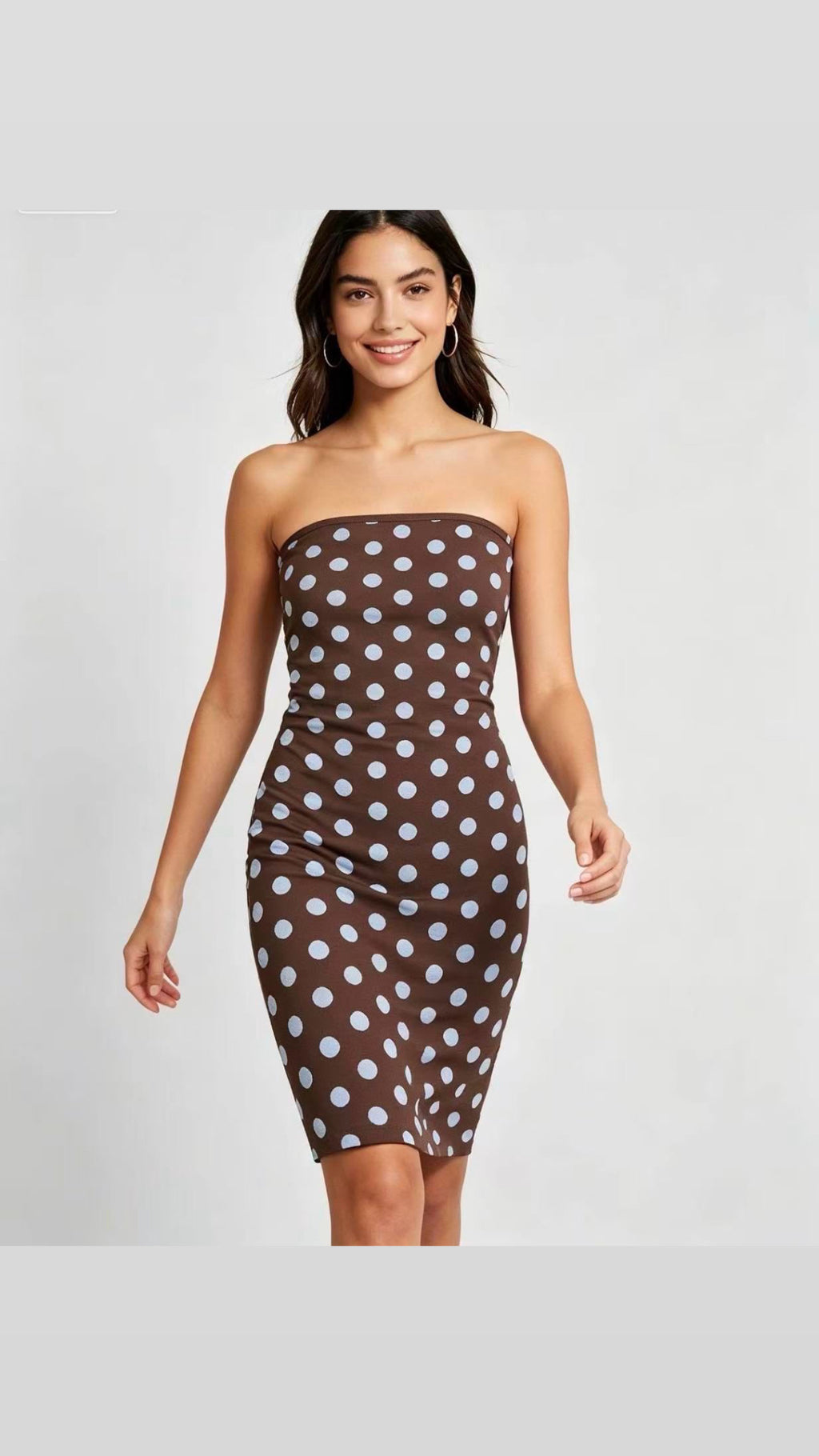 Iris Polka Dot Strapless Midi Dress - Blue