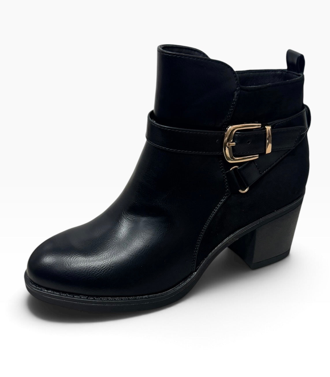 Brid Black Buckle Detail Heeled Ankle Boots
