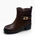 Oprah Brown Buckle Detail Ankle Boots