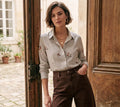 Harper Brown Pinstripe Embroidered Shirt